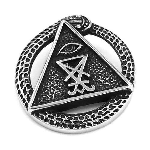 Illuminati Pyramid Eye Pendant Stainless Steel Jewelry Vintage All Seeing Eye Rune Amulet Snake Biker Mens Pendant 565B