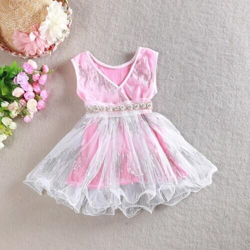 Summer Princess Sequined Tulles Girls Dresses Sleeveless Kids Dress Baby Clothes A Line 2019 DBO