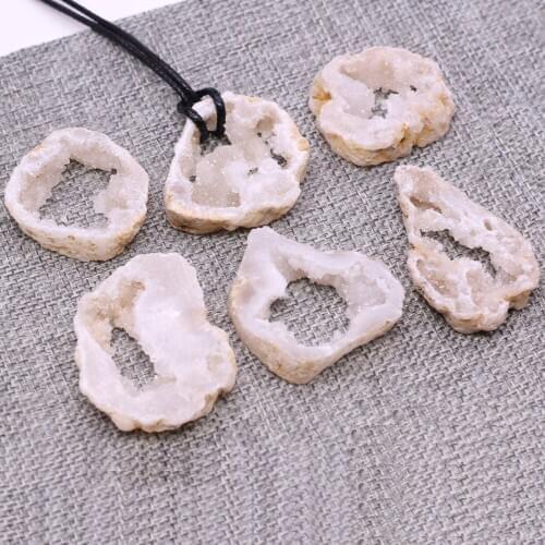 Slice Natural Druzy Agates Pendants Necklaces Irregural Shape Chains Length 45+5mm for DIY Jewelry Necklace Szie 30x40mm