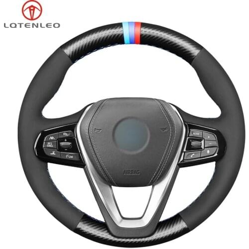 LQTENLEO Black Suede Carbon Fiber Car Steering Wheel Cover for BMW G30 G31 530i 540i 530e G32 G11 G12 X3 X4 X5 X7 2017-2019