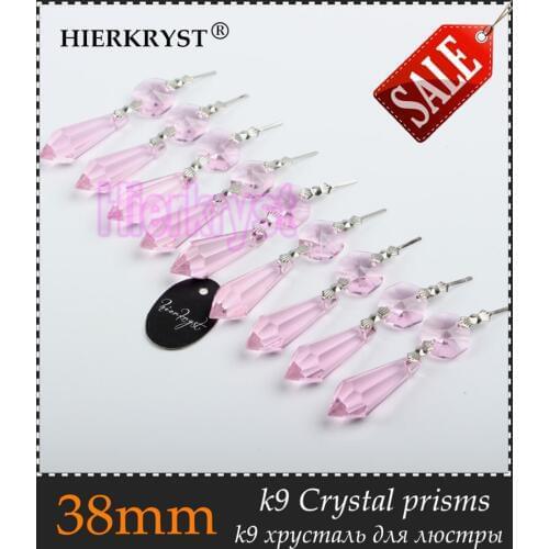HIERKRYST 20 pcs/lot Pink Chandelier Glass Crystals Lamp Prisms Parts icicle Hanging Pendants 38mm 1.49" #1905-X