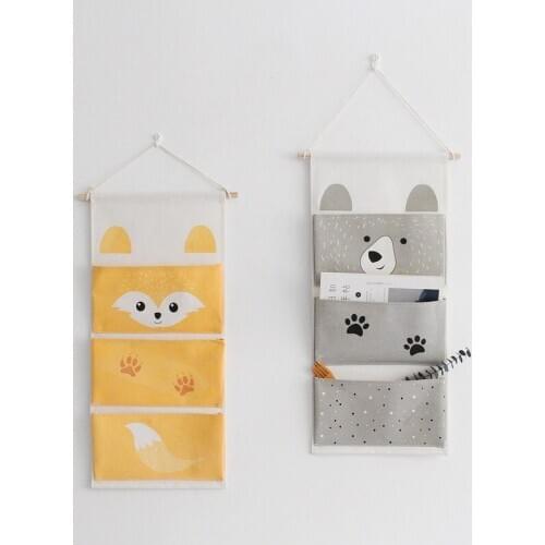 Hanging bag fabric hanging storage bag cartoon Nordic animal ins three pocket hanging bag