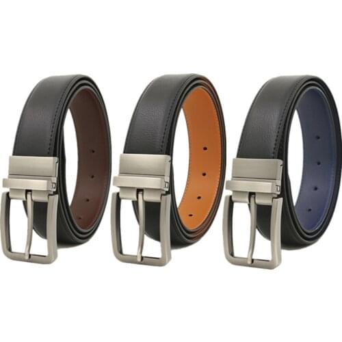 Korean Fashion New Double-sided Use Reversible Mens Rotating Buckle Belt Leather Belt