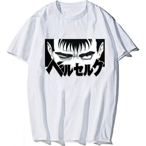 Anime Berserk Shirt Fashion O-Neck Tops Casual Loose Man and Woman White T-Shirt