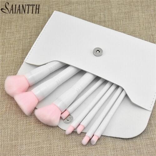Saiantth 8pcs White Handle Makeup Brushes with bag Pink Soft Fiber Wool Beauty Tools Cosmetic kit Foundation Eyeshadow Blush