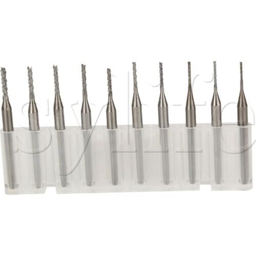 Silver End Mill Engraving Bits for CNC PCB Machinery 0.8mm-1.8mm Pack of 10