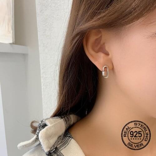 Paper Clip 925 Sterling Silver Earrings For Women High Quality New Trendy Student Couple Friendship Gift Lady Party Jewelry INEF