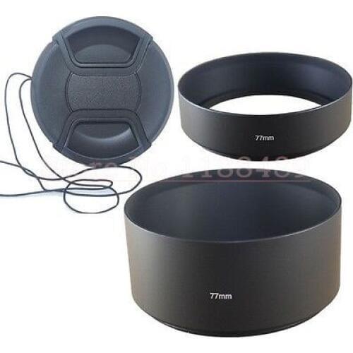 3 in 1 449 52 55 58 62 67 72 77 82MM Standard Metal Lens Hood + Metal Telephoto Lens Hood with Lens Cap for DSLR camera