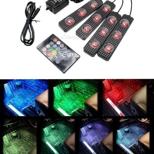 LED Car Foot Light Ambient Lamp USB Cigarette Lighter Auto Interior Decorative Light Remote Music Sound Voice Control Laser Lamp