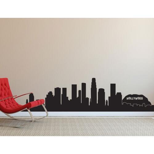 Los Angeles LA Hollywood City Skyline Silhouette Wall Decal Home Decor For Living Room Vinyl Wall Stickers Interior Mural CT13