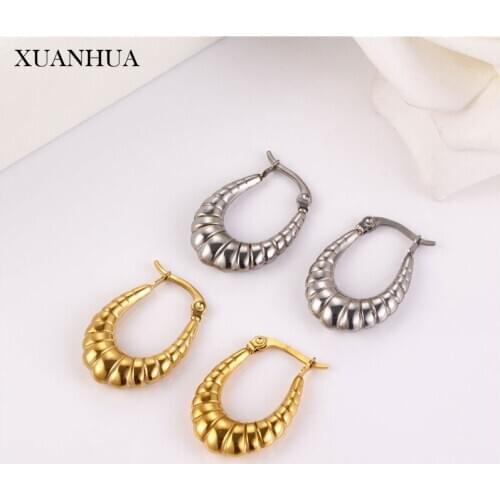 XUANHUA Small Hoop Earrings For Women Stainless Steel Jewelry Woman Accessories Personalise Earings Fashion Jewelry Cuffs