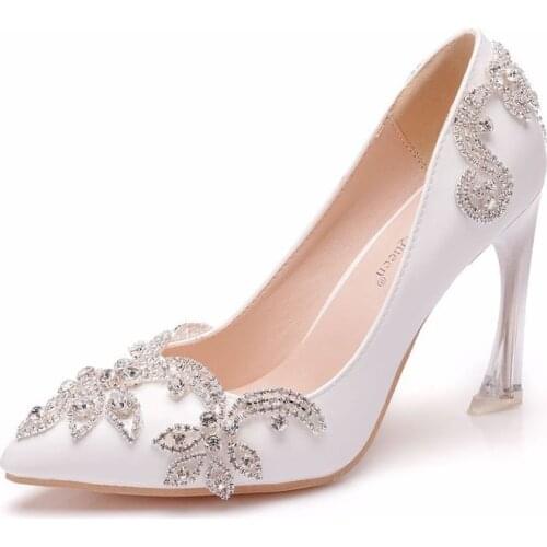 Designer Women Pumps wedding Party banquet PU Rhinestones Slip On 9.5CM Thin High Heels Pointed Toe women shoes size 35-42
