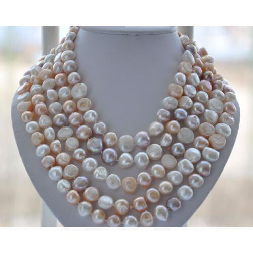 Wedding Woman Jewelry 100'' 8-10mm Colorful Pearl Baroque Long Necklace Natural Freshwater Pearl Handmade