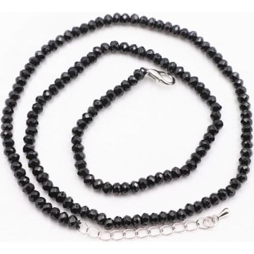 Elegant Black Natural Stone Beads Chain Necklace for Women Jades Choker Necklaces 2x4mm Abacus Collares Gifts Jewelry 18" A811