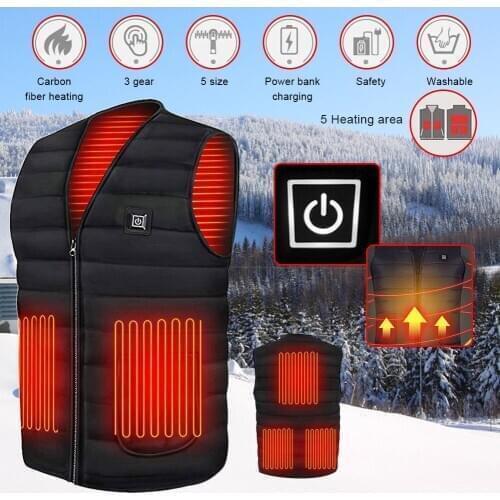 2020 New 5 Areas Heated Vest Winter USB Intelligent Heating Jacket Super Warm Clothes Women Vest Black Mens Vest