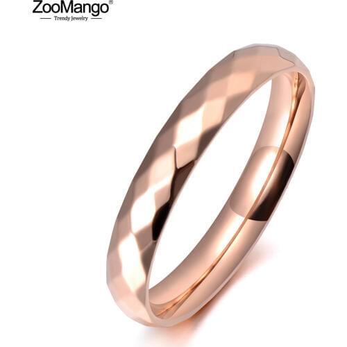 ZooMango Trendy Office Style Stainless Steel 3mm Wide Cut Face Anniversary Ring Rose Gold Wedding Ring Jewelry For Women ZR19059