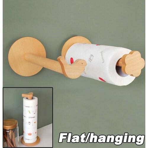 1Pc Creative Wooden Wall-mounted Roll Paper Holder Cling Film Storage Shelf Kitchen Wash Towel Rack