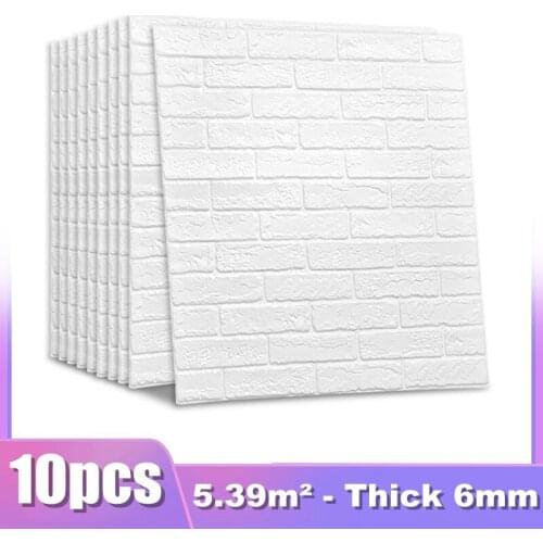 10pcs 3D Wall Sticker Classic Brick Grain Wallpaper Stickers Extra Thick 6MM Wall Sticker for Living Room TV Wall Decoration