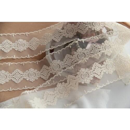 3Meters/lot 7 cm wide beige hollow embroidery cotton thread lace home sewing clothing garment material X066