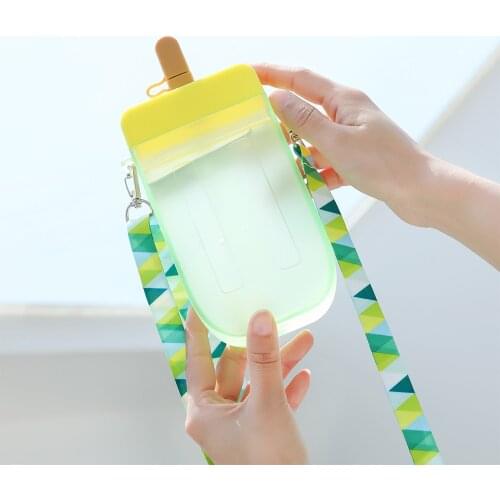 300ml Popsicle Water Bottle Cute Straw Cup Creative Student Mug With Shoulder Strap Kawaii Kettle Juice Drinking Water Bottle