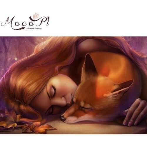 Animal Diamond Painting Full Drills 5D Diamond Embroidery Fox&Girl Mosaic of Rhinestone DIY Christmas Gift Home Decor Wall Art