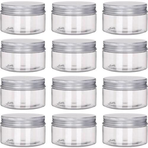 12Pcs 50ml-150ml Storage Jars Clear Aluminum Cap Round Canister Travel Bottle Pots Wide Mouth Plastic Empty Cosmetic Containers