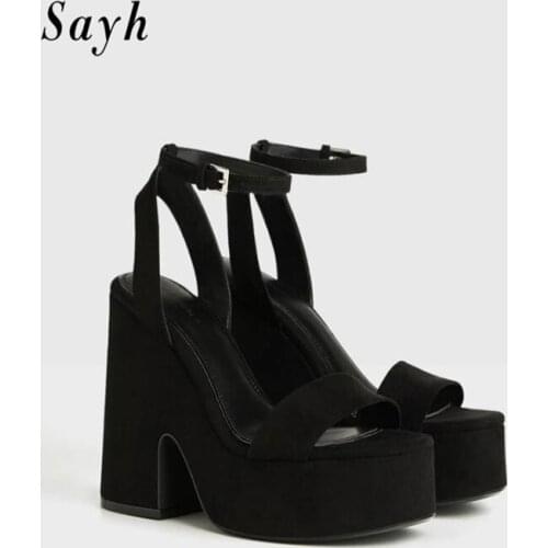Summer Sandals Women Peep Toe Pumps Ankle Strap Pumps Thick High Heels Sandals Summer Platform Chunky Heel Shoes