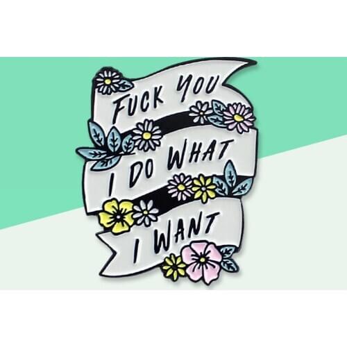 Romantic Design Pins! Colored Flower Ribbon Banner “FXXX YOU I DO WANT I WANT” Slogan Badge Exquisite Jewelry For Lovers Couple