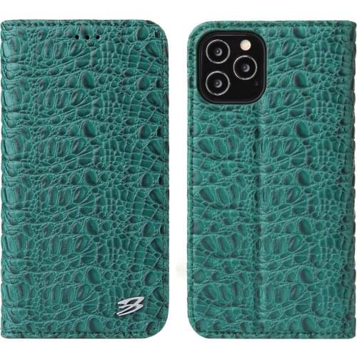 Crocodile Grain Genuine Leather Flip Cover For iPhone 12 Pro Max Mini Real Cow Skin Phone Case Wallet Card Holder For iPhone12