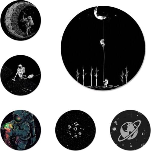 Black White Moon Stars Space Astronaut Badge Brooch Pin Accessories For Clothes Backpack Decoration gift