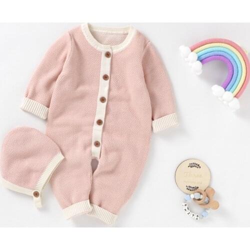 Baby Rompers Long Sleeve Autumn Newborn Infant Jumpsuits Hats Cotton Knitted Toddler Boy Girl Outfit Clothing Overalls One Piece