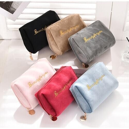 Girls Velvet Organizer Cosmetic Bag Vintage Soft Toiletry Package Women Travel Makeup Bags Lipstick Pouch Beauty Case Pouch