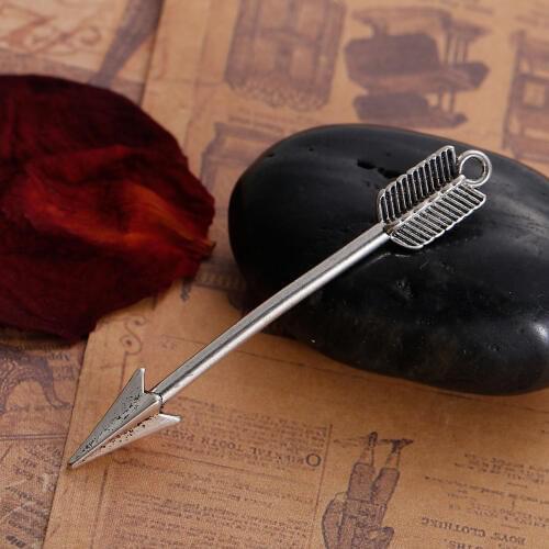 DoreenBeads Zinc Based Alloy silver color Boho Chic 3D Pendants Arrow DIY Jewelry Components 64mm(2 4/8") x 9mm( 3/8"), 20 PCs