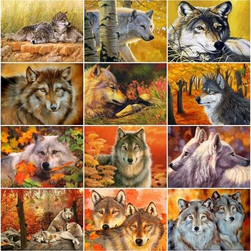 EverShine 5D Diamond Painting Animal Wolf Cross Stitch Diamond Embroidery Fall Rhinestone Mosaic Full Drill Square Handmade Gift
