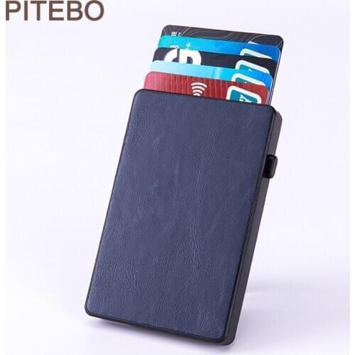 PITEBO Contact Metal Card holder rfid credit card holder carteira business automatic eject ultra thin card Wallet Rfid Box