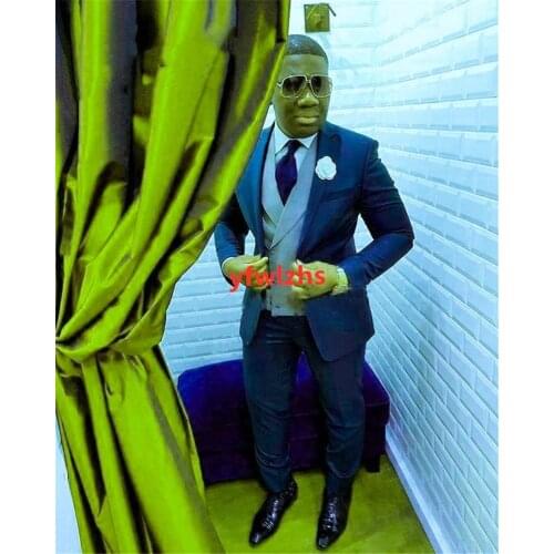 Handsome One Button Groomsmen Peak Lapel Groom Tuxedos Wedding Dress Men Suits Blazer Prom Dinner (Jacket+Pants+Tie+Vest) A192