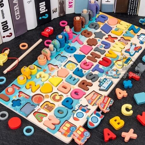 Magnetic Math Fishing Count Numbers Matching Shape Match Board Early Education Toy Montessori Educational Wooden Toys for Kids