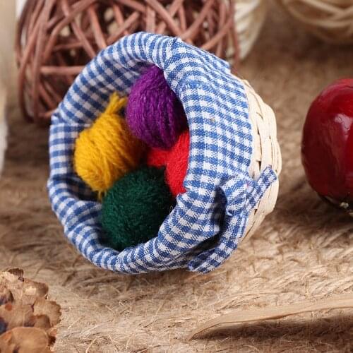1/12 Dollhouse Miniature Accessories Mini Knitting Tools Basket Simulation Wool Model Toys for Doll House Decoration