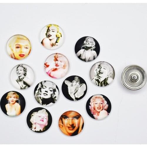Fashion Snap Button Jewelry Marilyn Monroe For DIY 18MM Glass Button Snap Bracelet Necklace Jewelry