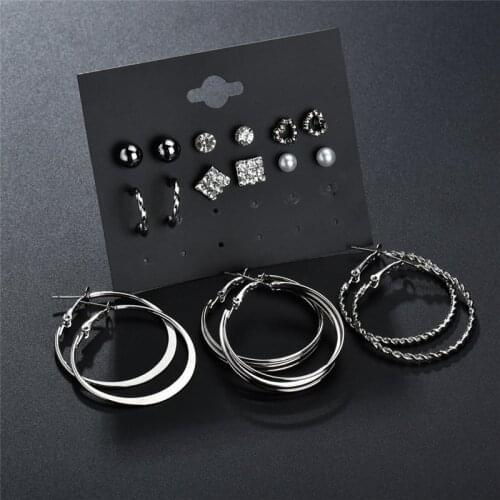 Modyle Trendy Female Rhinestone Crystal Stud Earrings For Women Gold Circle Earring Set Mix Punk Style Girls Jewelry