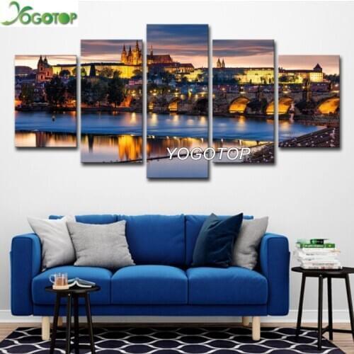 5 pcs diamond painting Prague Bridge,City Night Scenery mosaic icon Czech Republic Rhinestone Embroidery full layout ML1310