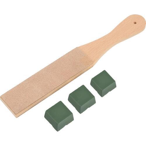 4 Pieces DIY Leather Strops Kit, 1.65 Inch Wide Wooden Double Sided Leather Paddle Strop with 3 Packs 30g Polishing Compounds