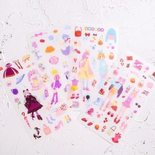 4 Sheets /Pack Princess Girls Washi Paper Adhesive Diary Decorative Stickers Hand Account Decoration