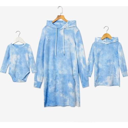 Family Matching Outfits Autumn Winter Hooded Long Sleeved Mid Length Sweater Mother Daughter Parent Child Wear Baby Girl Clothes