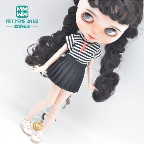 Fits Blyth clothes Azone OB23 OB24 1/6 doll accessories Fashion White shirt, miniskirt, leather shoes