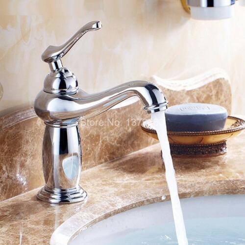 Polished Chrome Brass Single Lever Handle Bathroom Vessel Sink Basin Faucet Mixer Taps acy013