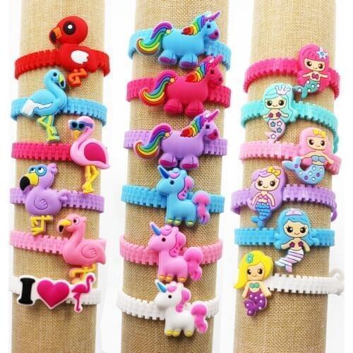 10pcs Flamingo Unicorn Party Mermaid Rubber Bangle Bracelet Birthday Party Decorations Kids Gifts Baby Shower Event Party Favors