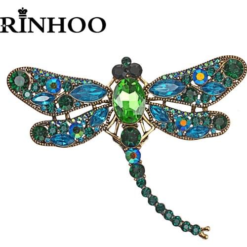 Rinhoo Crystal Vintage Dragonfly Brooches for Women Large Insect Animal Brooch Pin Fashion Dress Coat Accessories Cute Jewelry