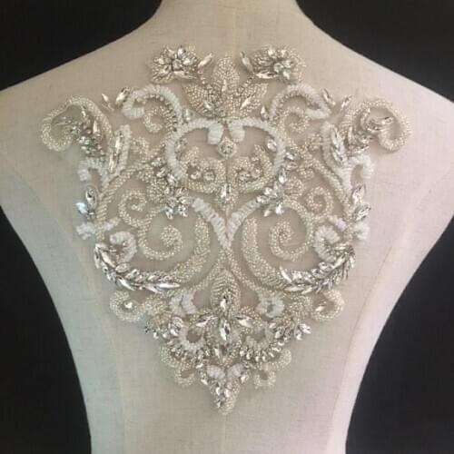 Deluxe Rhinestone bodice applique, crystal applique, crystal bodice applique for wedding dress, heavy bead applique bodice