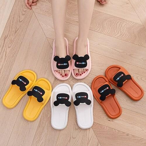 Women Cartoon Slippers Open Toe Bear Slides Non-slip Indoor Bathroom Flip Flops Men Outside Summer Beach Sandals Zapatos Hombre
